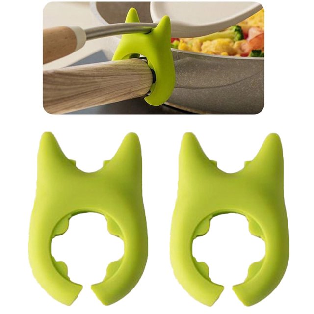 1PC Spoon And Lid Rest 2 PCS Spoon Pot Pan Holder Spatula Bracket Clips Heat Resistance Non Slip Silicone Pot Spoon Holder Pot Clip Holder Fun Cartoon Spoon Rest For Pot Kitchen Gadget Green