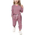 thumbnail image 1 of Plebaso Ensemble 2 Pcs Garçons Filles Tenues Rayées Manches Longues Col Rond Hauts Joggeurs Vêtements Décontractés Enfants, 1 of 5