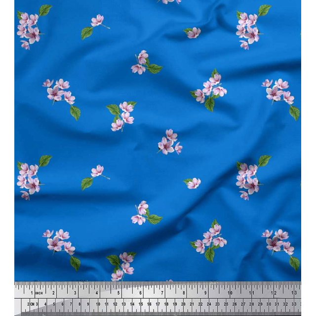 Soimoi Poly Georgette Fabric Leaves & Azalia Floral Print Fabric by The Yard 42 Inch Wide