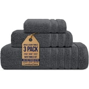 Canadian Linen Royale Towels, Pack of 3 (Bath, Hand, Face Cloth Set), Soft Absorbent Cotton Lightweight Quick Dry Towel for Home Spa Salon Gym, Dark Grey