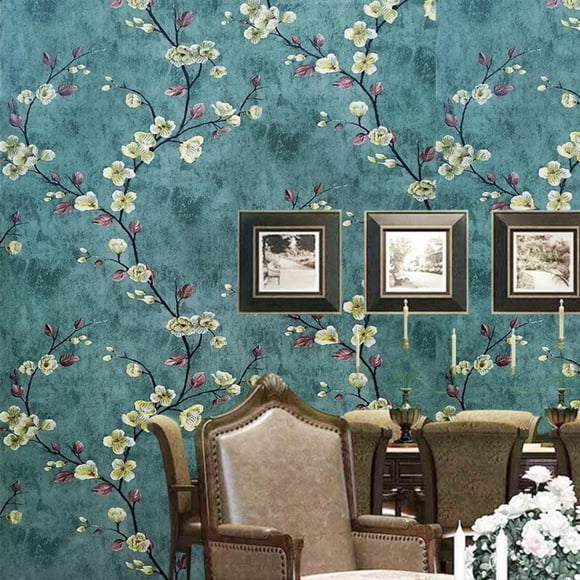 Dark Green Pvc Wallpaper, Flower Tree Wallpaper Peel and Stick Wallpaper Adhesive Removable Paper Wall Covering Shelf Drawer Liner Vinyl Roll 17.7*118Inch