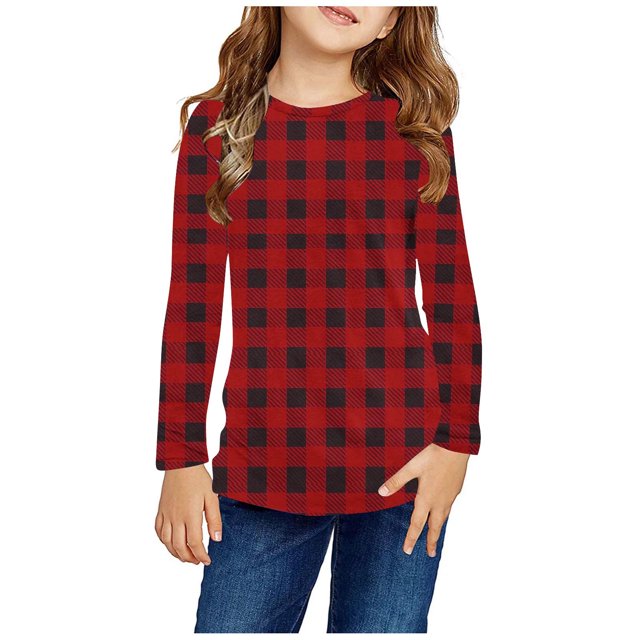 RXIRUCGD Chemises à Manches Longues pour Filles, Col Rond Mignon, Blouses Décontractées Élégantes, Rouge, Taille : 3 Ans