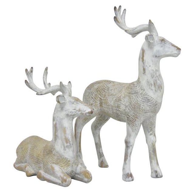 Plutus Brands PBTH92475 Décoration de Cerf en Résine&44; Blanc - Lot de 2