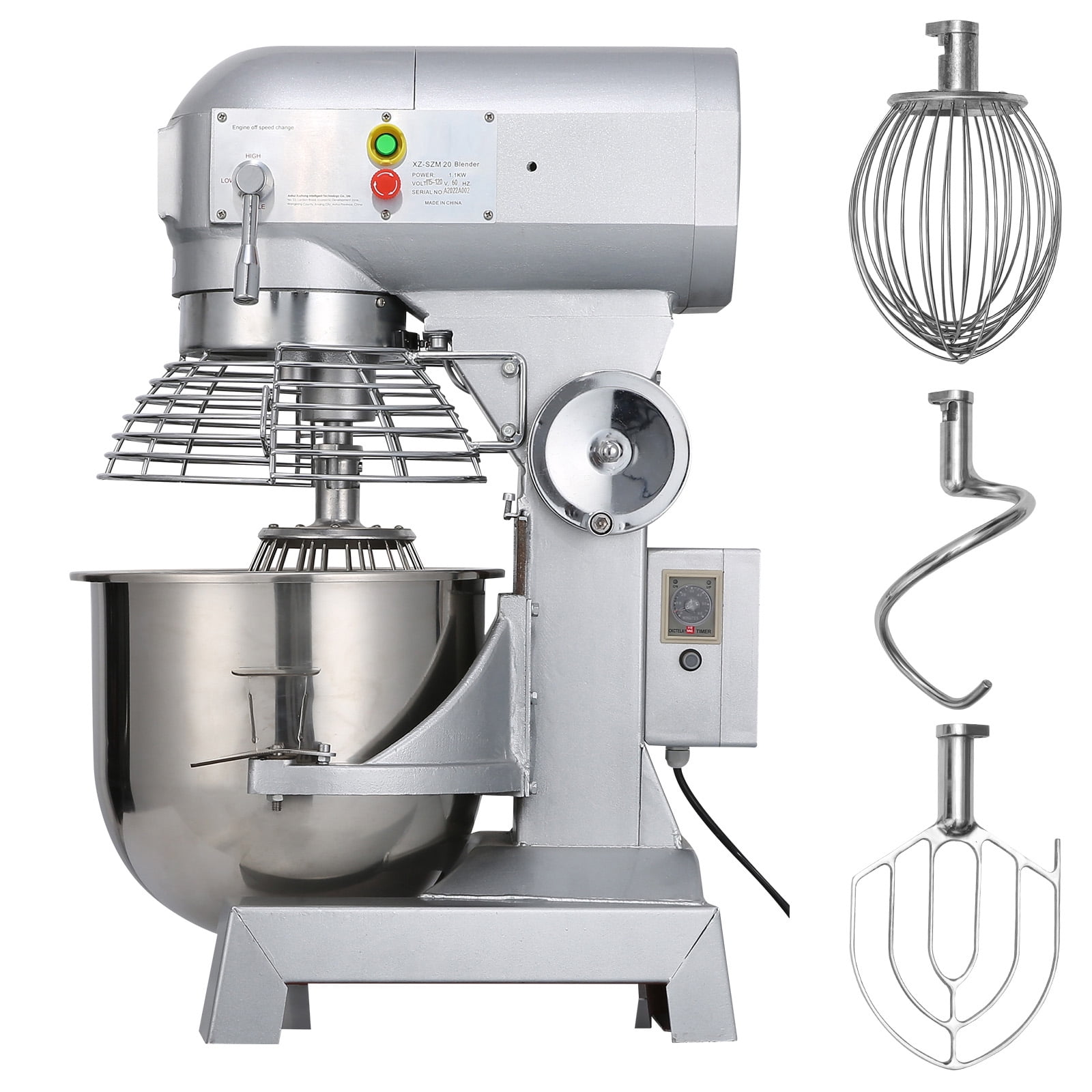 KFFKFF 20Qt Food Mixer, 750W, 3 Adjustable Speeds (105, 180, 408 RPM), Includes Stainless Steel Bowl, Dough Hooks, Whisk, Beater - Ideal for Schools, Bakeries, Restaurants, Pizzerias