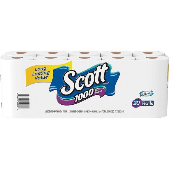 Scott 1000 Sheets Per Roll Toilet Paper, Bath Tissue, 20-Rolls