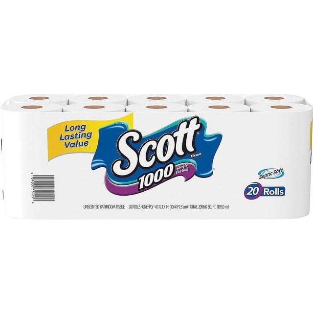 Scott 1000 Sheets Per Roll Toilet Paper, Bath Tissue, 20-Rolls