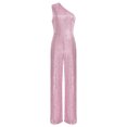 thumbnail image 3 of Xnihocha Combinaison une Pièce Sans Manches pour Femme, Robe de Soirée à une Épaule, Justaucorps à Paillettes, Robe de Soirée Rose 3TG, 3 of 7