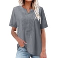 thumbnail image 2 of Besolor T-Shirts en Coton et Lin pour Femmes Col Rond Manches Courtes Hauts Boho Brodés Décontractés Blouse d'Été Ample, 2 of 6