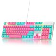 thumbnail image 1 of surmen Full Size Pink Creamy Keyboard with Number Pad, 104 Keys RGB Wired Mechanical Gaming Keyboard Backlit with PBT Keycaps Linear Red Switch for Laptop Desktop PC Gam, 1 of 6