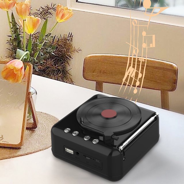 LSLJS Tourne-Disque Sans Fil Bluetooth Son Rétro Créatif Mini Portable Insert de Carte Petit Haut-Parleur Caisson de Basses Cadeau, Audio Bluetooth