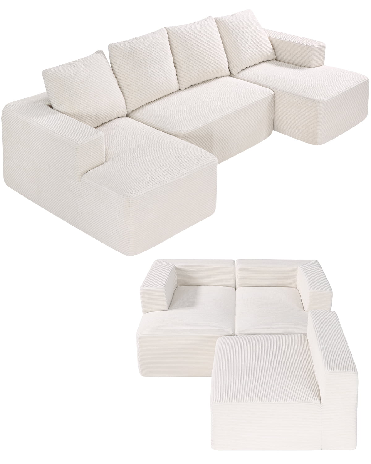 VEVOR Canapé Sectionnel Modulaire en U Style Nuage avec Chaise Longue et Coussin Beige