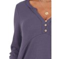 thumbnail image 5 of Women V Neck Buttons Stitched Long Sleeve Irregular Hem Knit Blouse, 5 of 5