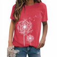 thumbnail image 3 of becaristey T-shirts à Col Rond pour Femmes Manches Courtes Style Simple Pissenlit Haut d'Été T-shirts Respirants Vêtements Unisexes Accessoire de Mode Rouge L, 3 of 6
