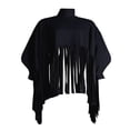 thumbnail image 3 of Womens Turtleneck Fringe Tops Solid Color Batwing Sleeve Plus Size Poncho Oversized Tassel Sweatshirt, 3 of 6
