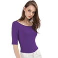thumbnail image 2 of INSPIRE CHIC T-Shirt Ajusté à Manches Mi-Longues à Encolure Dégagée pour Superposition pour Femmes, 2 of 6