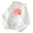 thumbnail image 1 of Pompotops Femmes Mignon Ample Imprimé Fraise Décontracté Manches Longues Hauts à Capuche Poches Chandails en Molleton Chandail, 1 of 3