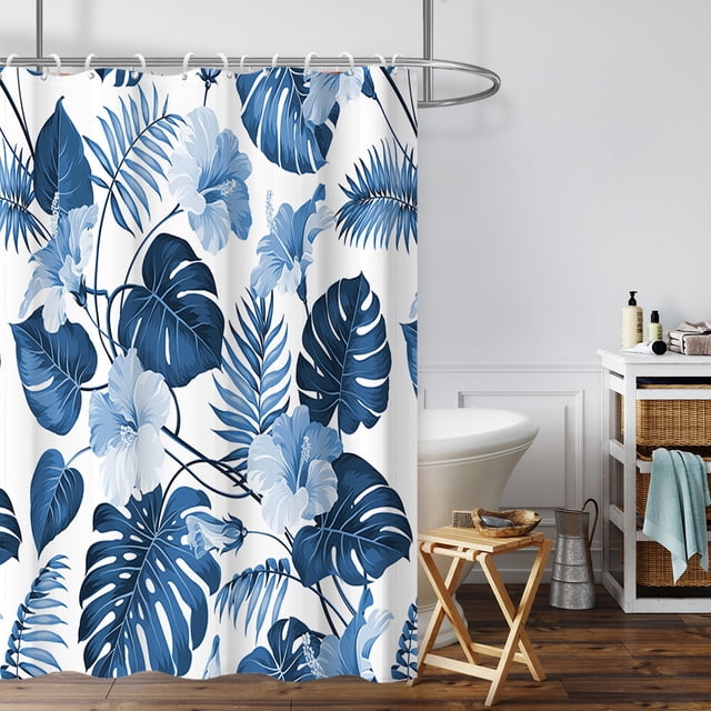 Rideau de Douche Imperméable Imprimé Stéréoscopique Tropical Jungle Botanique Feuille Fleur Saison Polyester Rideau de Douche avec Crochets