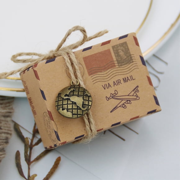 VONKY 50Pcs Candy Box Kraft Paper Globe Vintage Gift Boxes Square Printed Pattern Packaging Storage Wedding Birthday Box