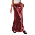 thumbnail image 1 of Kvture Ladies Fashion Women Solid Color Elastic Waist Drawstring Long Skirt Red M, 1 of 6