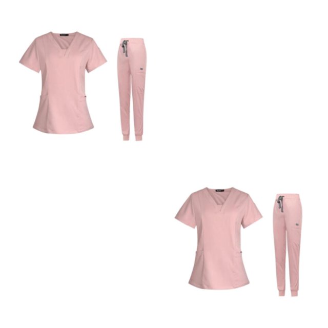 Maytalsory Stylish Women s Scrub Set Nurse V-Neckline Machine Washable Short Sleeves Suit Pink S 2Set