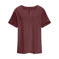 thumbnail image 4 of UPPADA Plus Size Tops for Women Short Sleeve Loose Shirts Fashion Casual Spring Summer V-Neck Blouses & Shirts Tunic Tops Solid Color Basic Blouses Wine,M, 4 of 5
