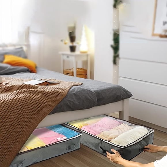 Under Bed Storage Bag, Large Capacity Foldable Container, Reinforced Handles, Non-Woven Fabric, Stores Blankets Pillows, Set of 1