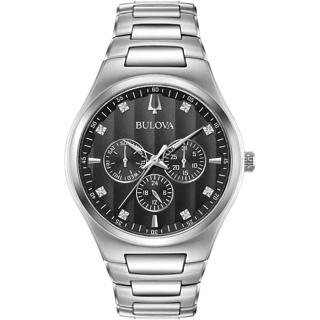 Bulova Classic Stainless Steel Multi-Function Diamond Accent Mens Watch