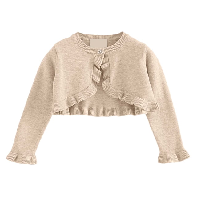 Hjtefg Girls' Knit Cardigan - Soft Lightweight Sweater | Comfortable Layering Piece for Versatile Styling,Color: Beige Size: 2-3 Years
