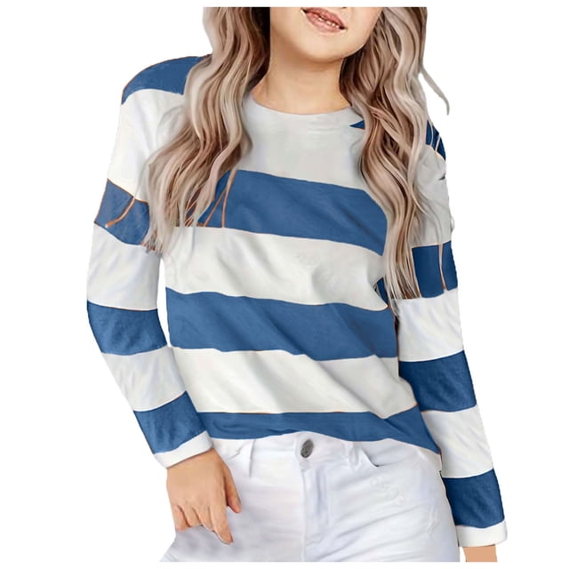 Zanarzt Chandails à Manches Longues pour Filles Enfants Imprimé Automne Chandail à Manches Longues Col Rond Chandail Décontracté Hauts Basiques Décontractés Bleu Marine, 4-5 Ans
