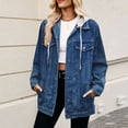thumbnail image 2 of Timegard Womens Denim Jackets Lapel Neck Long Sleeve Drawstring Hoodie Top Jean Jacket with Pockets, 2 of 5