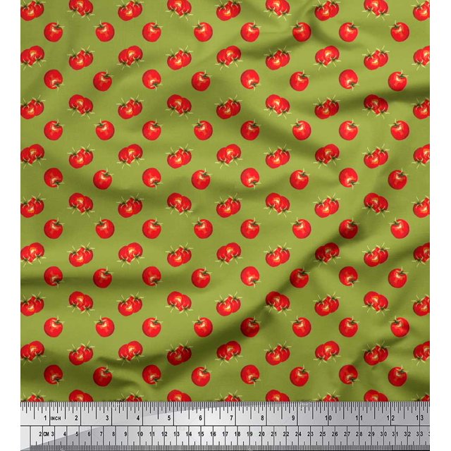 Soimoi Green polyester Crepe Fabric Tomato Vegetable Print Sewing Fabric Yard 42 Inch Wide