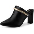 thumbnail image 1 of BLISSFUL STEP Women's Chain Slip on Block Heel Sandals Mules Black (Size 6), 1 of 6