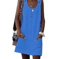 thumbnail image 1 of Innerwin Tank Dress Crew Neck Ladies Sundress Summer Button Loose Dresses Blue XL, 1 of 5