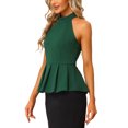 thumbnail image 4 of INSPIRE CHIC Blouse Sans Manches d'Été Plissée Col Halter Peplum pour Femmes m Vert Foncé, 4 of 7