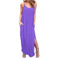 thumbnail image 2 of Robes d'Été pour Femmes 2023 Maxi Mode Femmes Décontractées à Col en V Unies Robes d'Été Sans Manches Robe Chandail Robes de Soirée pour Femmes Élégantes et Chic en Liquidation, 2 of 6