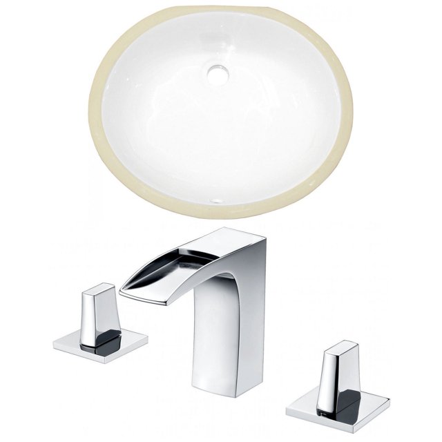 19.5-in. W CUPC Oval Bathroom Undermount Sink Set In White - Chrome Hardware AI-22924