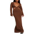 thumbnail image 1 of Women‘s Long Sleeve Solid Color/Pattern Print Long Knit Party Dress, 1 of 5