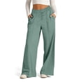 thumbnail image 2 of Sentmoon Sweatpants Oversized Drawstring High Waist Women's Athletic Pants with Pockets Loose Wide Leg Solid Color Stretchy Track Pants Fall Delightful for Beach Vacation Green L, 2 of 6