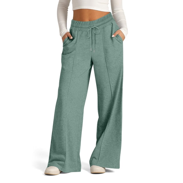 Pisexur Womens Sweatpants 2024 Ribbed Workout Jogging Pants Casual Baggy Elastic Waist Sweatpants Casual Baggy Drawstring Wide Leg Pants Solid Color Straight Leg Sweatpants with Pockets