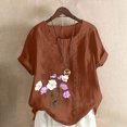 thumbnail image 2 of QATAINLAV Chemises en Lin et Coton pour Femmes Décontractées Amples à Manches Courtes Blouse Boutonnée Surdimensionnée à Col Rond Tunique Graphique T-Shirts Hauts d'Été de Plage Offres du Jour en Liquidation Café TG, 2 of 5