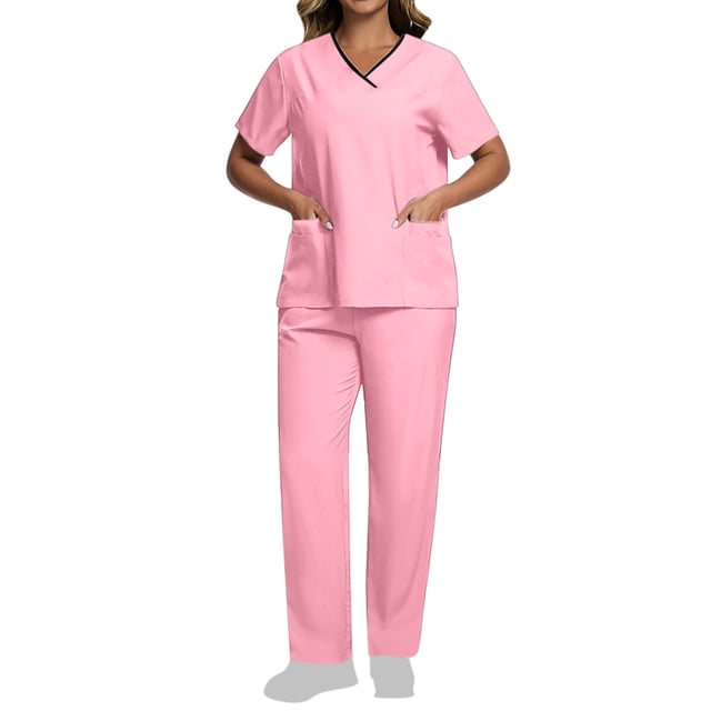 V Neck Scrubs for Women Set Scrubs Top Drawstring Straight Pants 4 Way Stretch Medical Nursing Uniforms Matching Sets