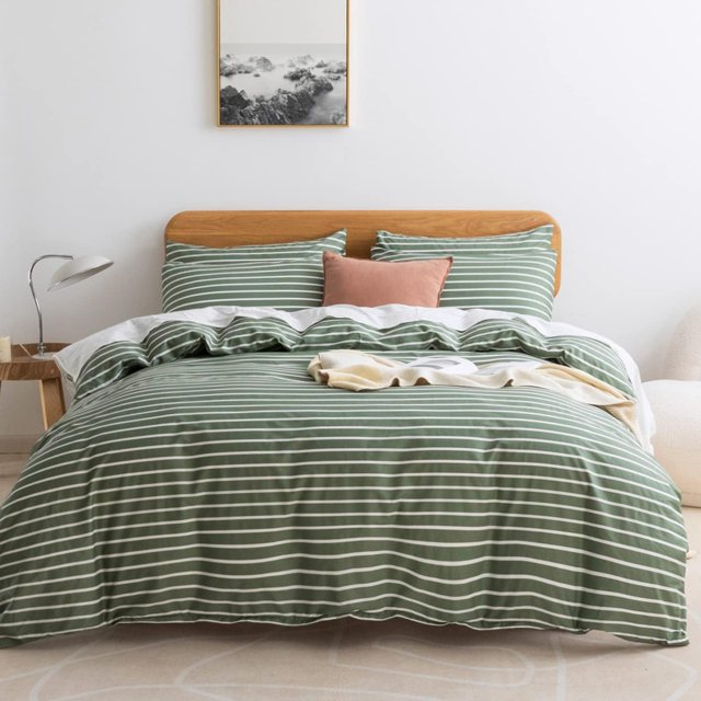 Ensembles de Housses de Couette en Coton Naturel à Rayures Housse de Couette avec Motif de Rayures Grises Housse de Couette Imprimée avec Fermeture Éclair et Attaches d'Angle (Format Grand Lit)