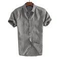 thumbnail image 3 of Mens Linen Short Sleeve Summer Solid Shirts Casual Loose Dress Soft Tops Tee, 3 of 4