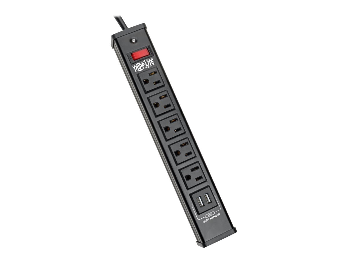 Tripp Lite 5 Outlet Surge Protector Power Strip--- 6ft Cord--- 450 Joules--- 2 USB Charging Ports-