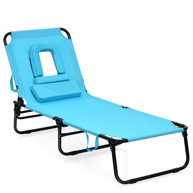Topbuy Chaise Longue de Plage Pliante d'Extérieur - Ensemble de 1, Turquoise