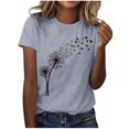 thumbnail image 3 of Babysbule Liquidation de Hauts pour Femmes T-shirt à Col Rond de Mode pour Femmes à Manches Courtes Imprimé Pissenlit T-shirt Décontracté Ample Hauts, 3 of 4