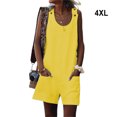 thumbnail image 5 of Combinaison Décontractée pour Femme, Été, Col Rond, Sans Manches, Coupe Ample, Couleur Unie, Poches avant, Barboteuse, Plage, Marche, Jaune, 4TG, 5 of 5