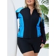 thumbnail image 4 of Charmo Womens Plus Size Long Sleeve Rash Guard Top Zipper Swimsuit Swim Shirt, 4 of 6