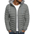 thumbnail image 1 of ITFABS Men Winter Down Jacket, Solid Color Hooded Long Sleeve Zip-Up Outer, 1 of 6