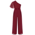 thumbnail image 4 of Sinleey Girls Ruffled Sequins Jumpsuit One Shoulder Wide Leg Long Pants Romper Wedding Prom Playsuit Burgundy 14, 4 of 6